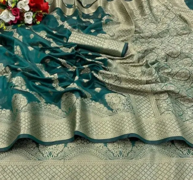 Organza Zari Woven Saree for Women (Green, 6.3 m)