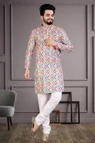 Cotton Blend Printed Kurta for Men (Multicolor, XXL)
