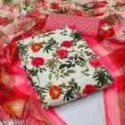 Floral Print Cotton Blend Unstitched Suit Fabric for Women, White & Pink