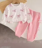 Hosiery Cotton Printed Clothing Set for Kids, White & Pink 