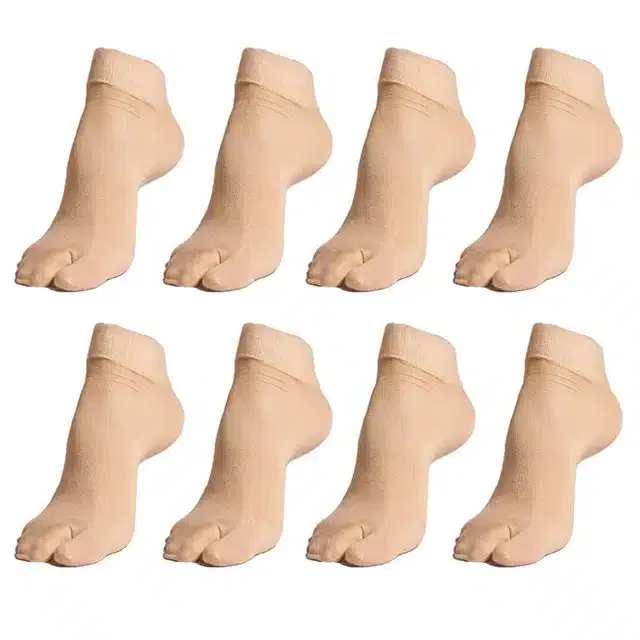 Ankle Length Socks for Women & Girls (Beige, Set of 8)