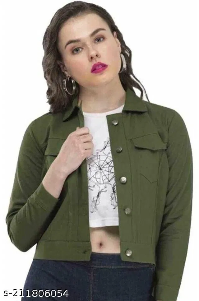 Cotton Blend Jacket for Women (Green, S)
