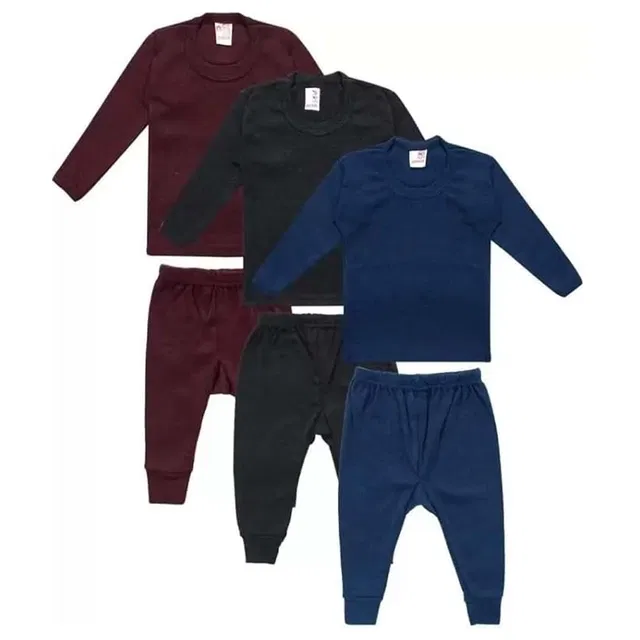 Woolen Solid Thermal Set for Kids, Set of 3 (Multicolor, 1.5-3 Years)