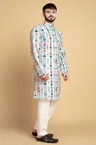 Cotton Blend Self-Design Kurta for Men, White 