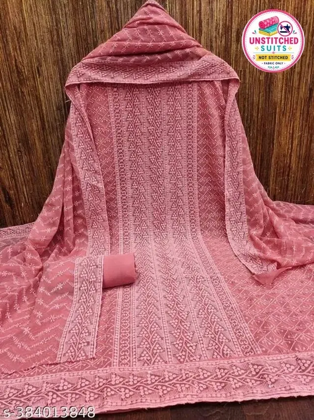 Embroidered Unstitched Suit for Women (Pink, 2.25 m)