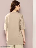 Cotton Blend Printed T-shirt for Women, Beige 