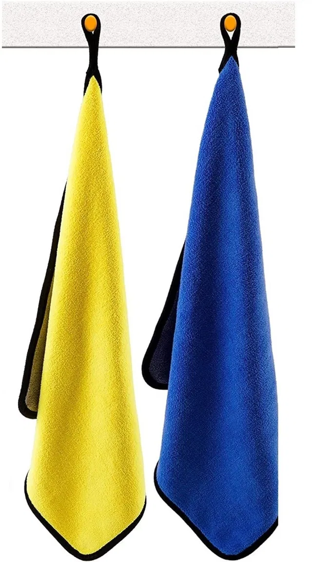 Neekshaa Microfiber Towel (Blue & Yellow, 40x40 cm, Pack of 2)