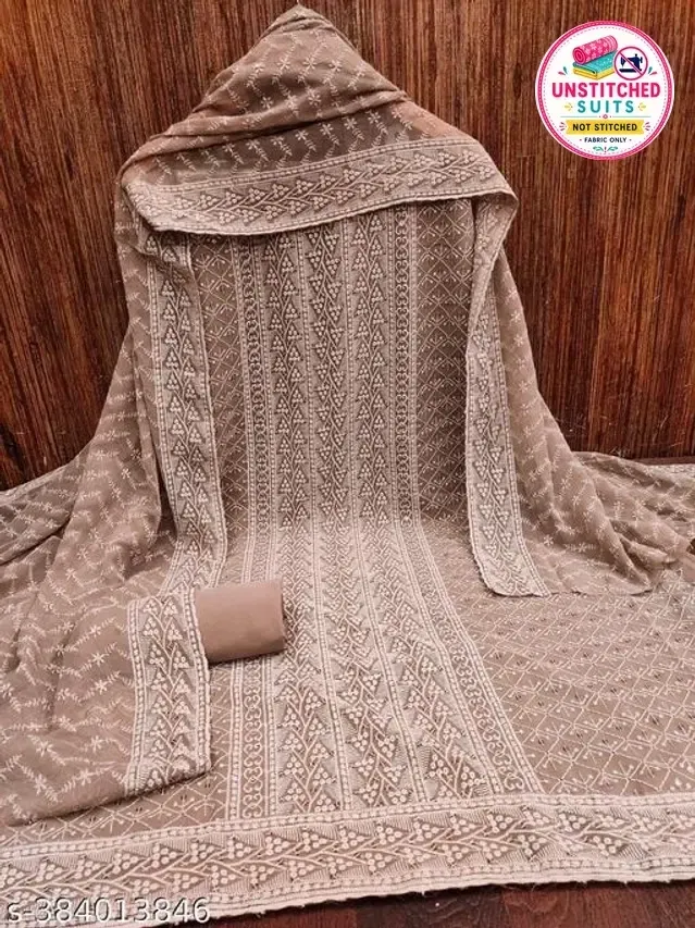 Embroidered Unstitched Suit for Women (Brown, 2.25 m)