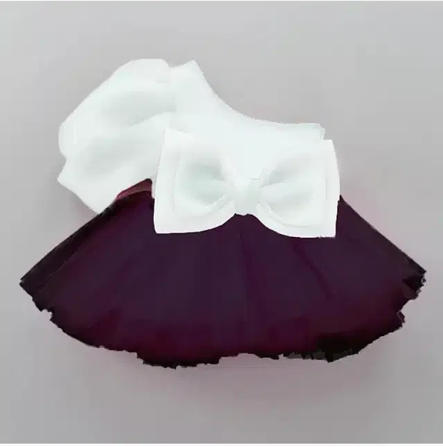 Netted Self Design Frock for Girls (White & Purple, 9-12 Months)