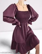 Poly Crepe Dress for Women (Wine, L)