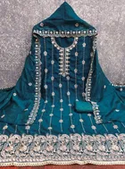 Vichitra Silk Embroidered Unstitched Suit Fabric, Teal