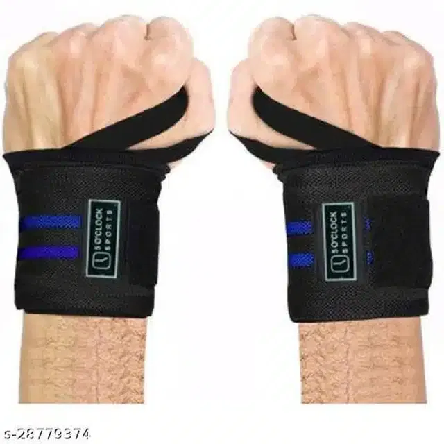 Wrist Support Bands (Black & Blue, Free Size) (Set of 1)