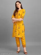 Cotton Blend Embroidered Kurta with Pant for Women 