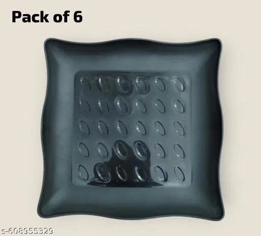 Plastic Plates for Kitchen, Black, Pack of 6