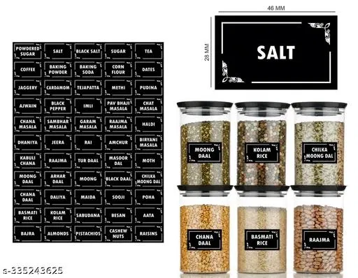 Kitchen Spices English Names Labels for Containers (Multicolor, Pack of 55)