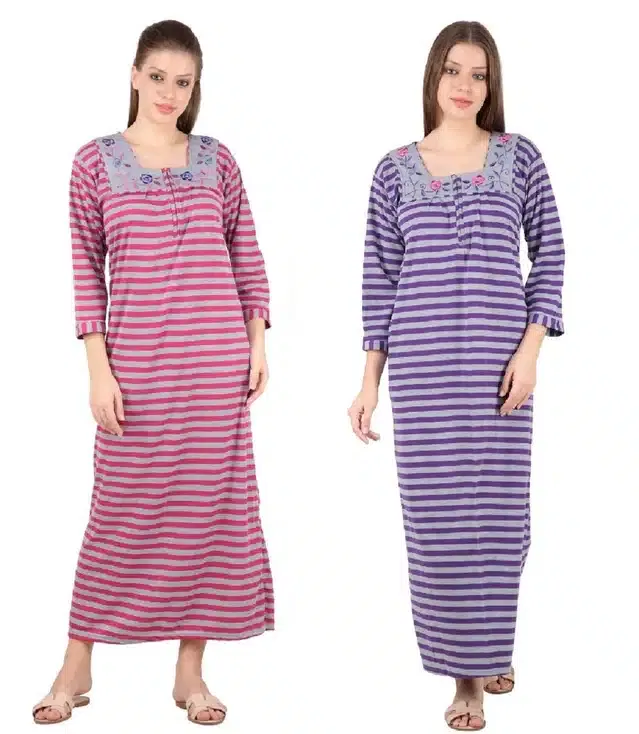 Woolen Hosiery Nighty for Women (Multicolor, Free Size) (Pack of 2)