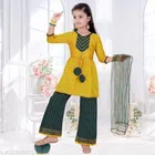 Poly Silk Kurta Sets for Girls (Yellow & Green, 2-3 Years)