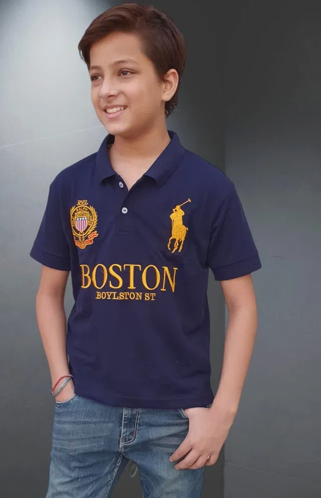 Half Sleeves Printed T-Shirt for Boys (Navy Blue, 36)