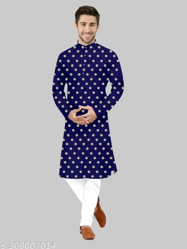 Full Sleeves Kurta for Men (Navy Blue, XXL)