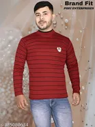 Acrylic Striped Sweater for Men (Red, M)