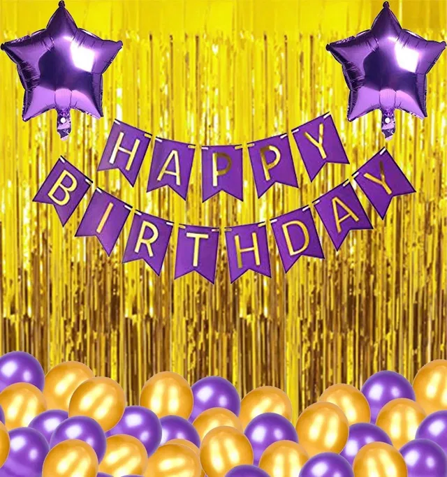 Party Decoration Kits (Purple & Gold, Set of 35)