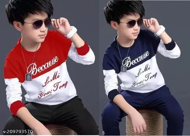 Cotton Blend Round Neck T-Shirts for Boys (Multicolor, 10-11 Years) (Pack of 2)