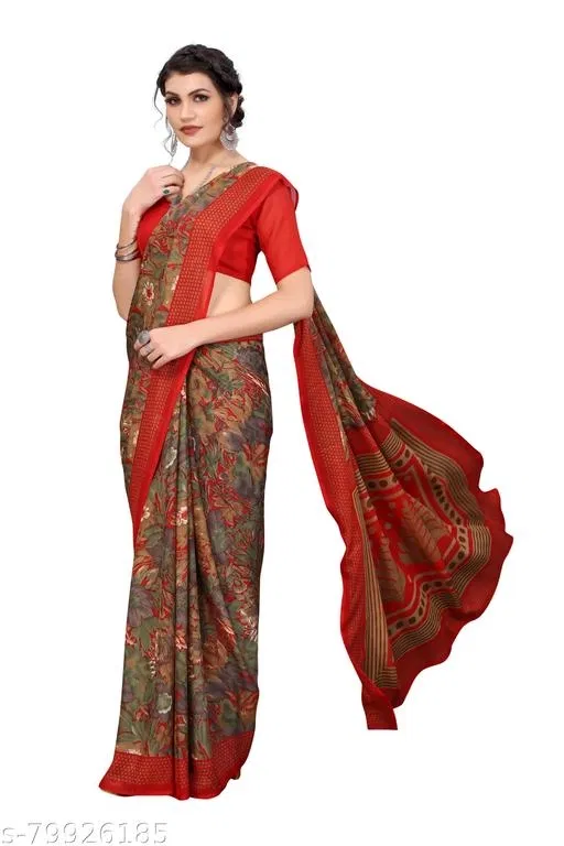 Georgette Printed Saree for Women, Red (6.3 m)