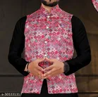 Cotton Printed Ethnic Jacket for Men (M, Pink)