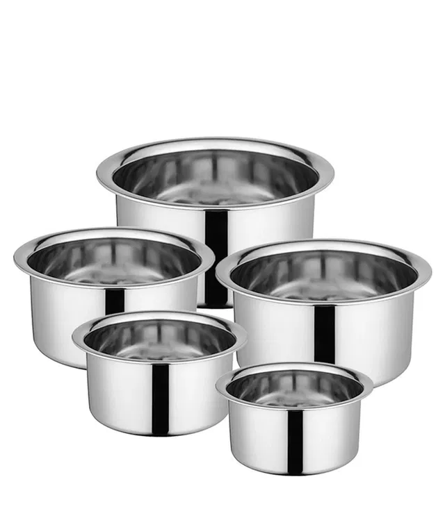 Stainless Steel Induction Bottom Tope Set of 5 (500ml, 750ml, 1000ml, 1300ml, 1600ml)