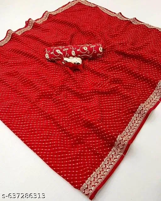 Georgette Solid Saree for Women, Red (6.3 m)