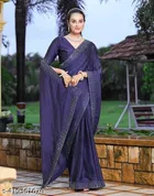 Georgette Embellished Saree For Women, Blue