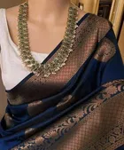 Litchi Silk Zari Woven Saree for Women, Navy Blue 