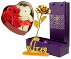 Plastic Artificial Rose & Heart Shape Box with Teddy Bear 