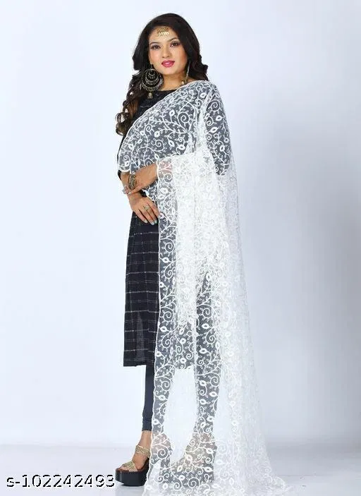 Embroidered Rajasthani Net Sewing & Embroidery (White, Free Size)