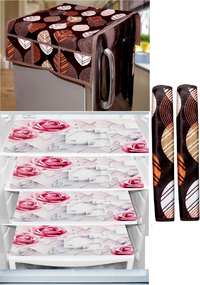 Knit 7 Pcs Fridge Cover Set (Multicolor, Set of 1)