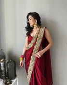 Chinnon Embroidered Saree For Women, Red