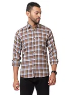 Cotton Blend Checkered Shirt for Men, Brown 