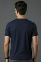 Polyester Round Neck T-shirt For Men, Navy Blue 
