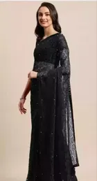 Net Solid Saree for Women 