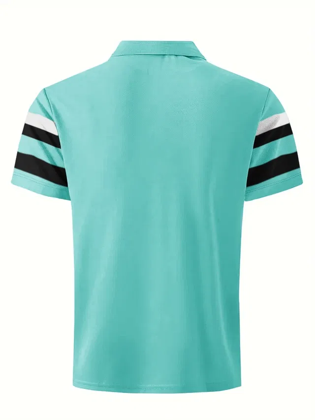 Polo Neck T-Shirt for Men (Blue, XL)