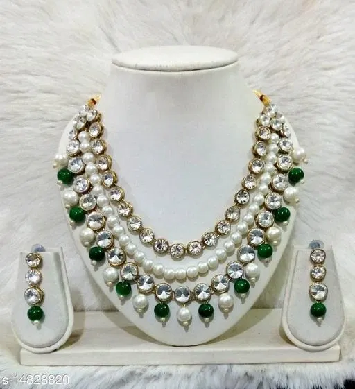 All Green Beautiful Kundan Necklace Set for Women & Girls, Green