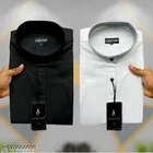 Cotton Solid Shirts for Men, Black & White, Pack of 2 