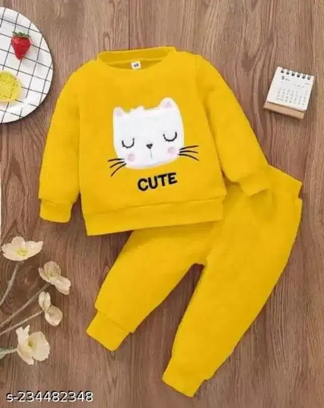 Hosiery Cotton Full Sleeves T-Shirt with Pant Clothing Set for Kids (Yellow, 12-18 Months)