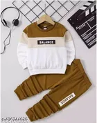 Hosiery Cotton Printed Clothing Set for Kids, Brown & White 
