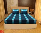 Cotton Elastic Fitted Double Bedsheet with 2 Pillow Covers (Green & Blue, 78x72 inches)