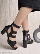 [104] Solid Synthetic Heel Sandals for Women 