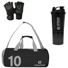 Polyester Printed Gym Bag with Gloves & Shaker Bottle 