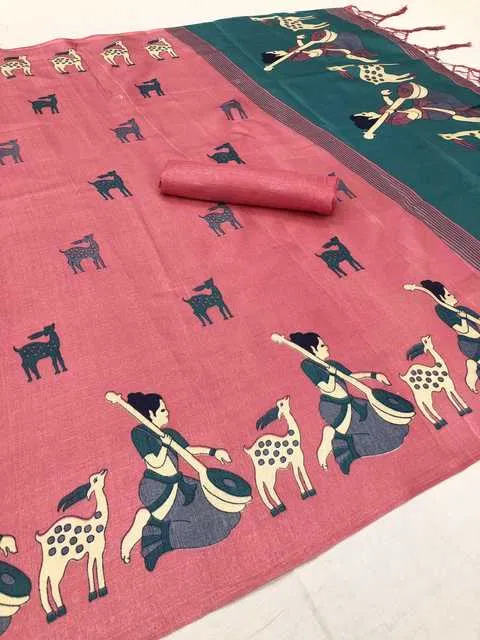 Yashika Designer Women's Saree Art Silk With Unstitched Blouse Piece (Pink, 5.2M) (Y-193)