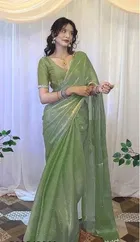 Organza Embellished Saree for Women, Purple 