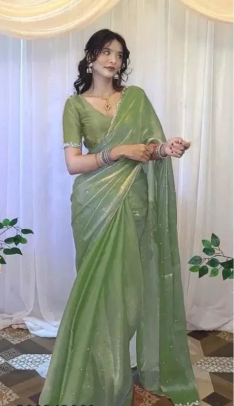 Organza Embellished Saree for Women, Purple (6.3 m)
